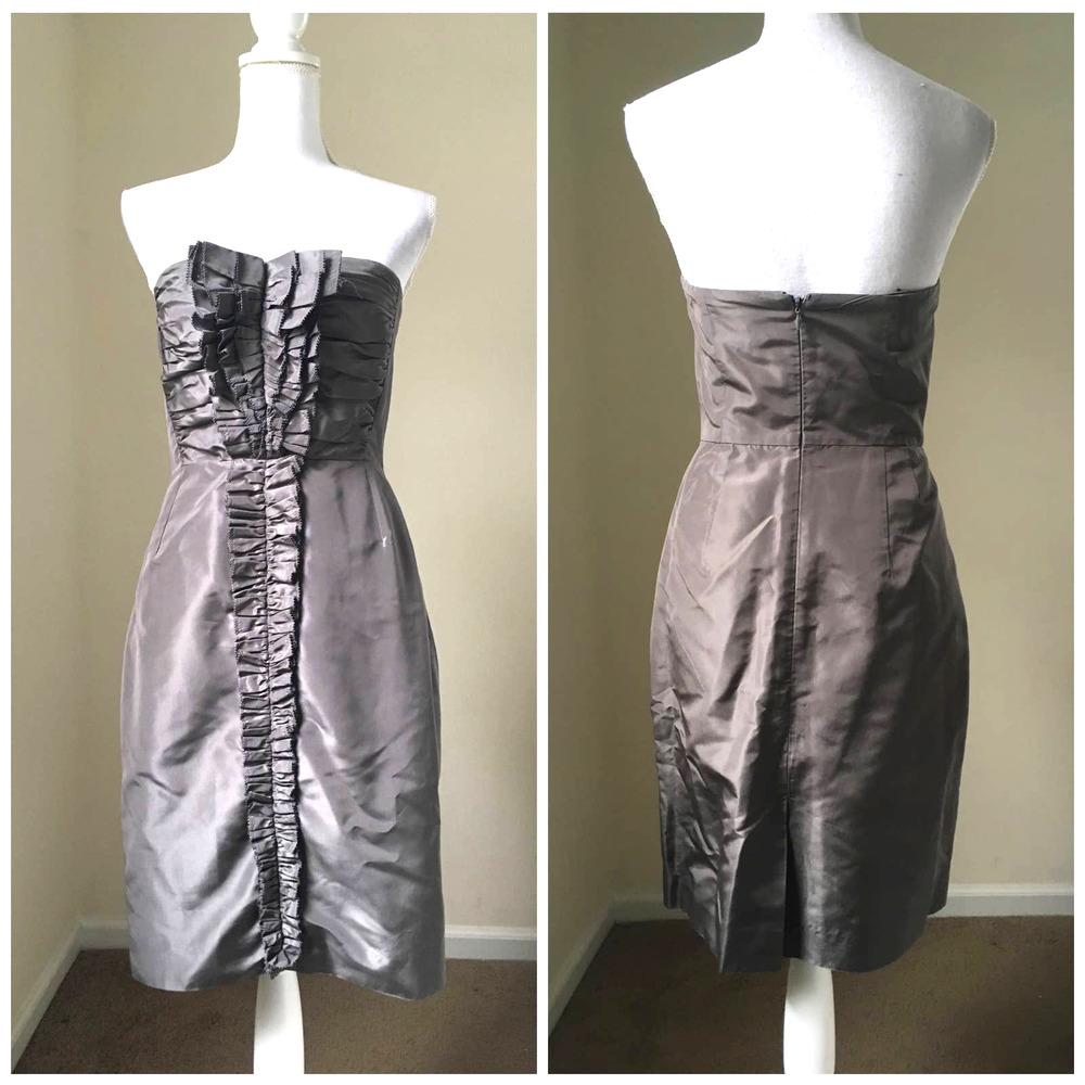 J. Crew Gray Silk Tuxedo Ruffle front Strapless Dress 2